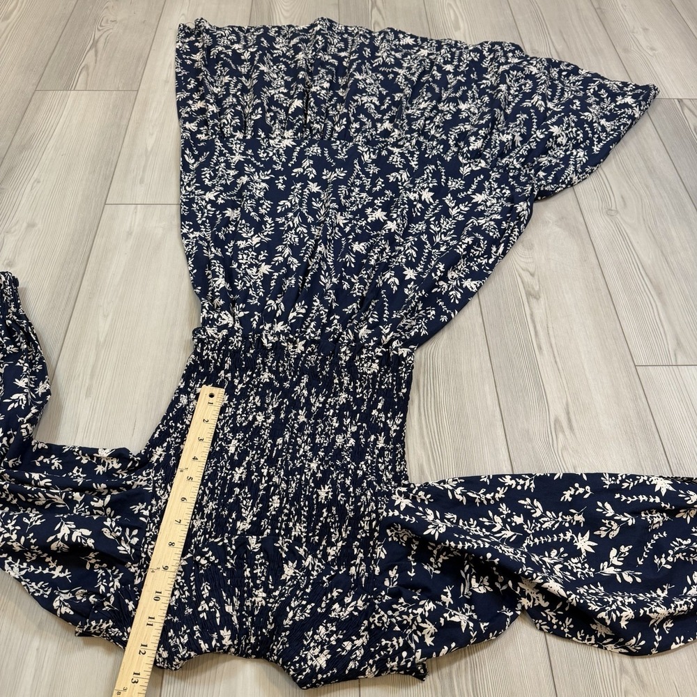 Anthropologie Moon River Ruffle Shirred Midi Dress Womens XS Blue White Floral - Picture 13 of 13